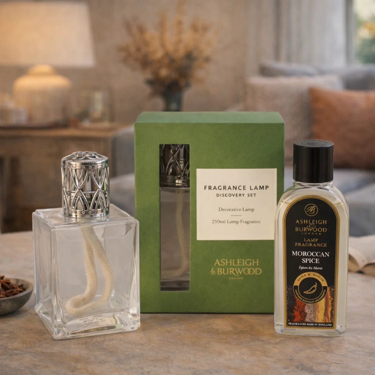 Clear Obsidian Fragrance Lamp Set inc. Moroccan Spice