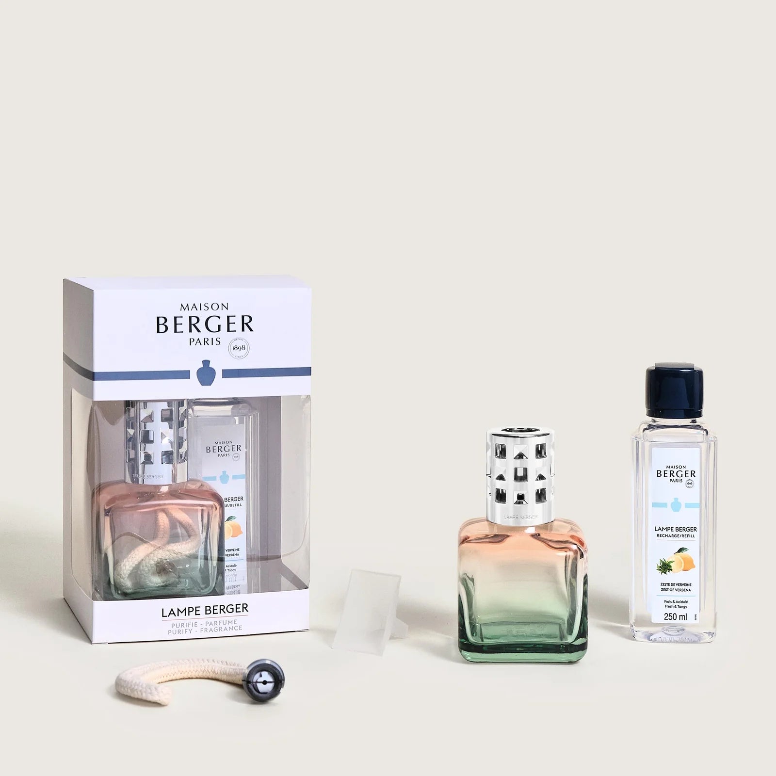 Peach Green Glaçon Lamp Berger Gift Pack with Zest of Verbena