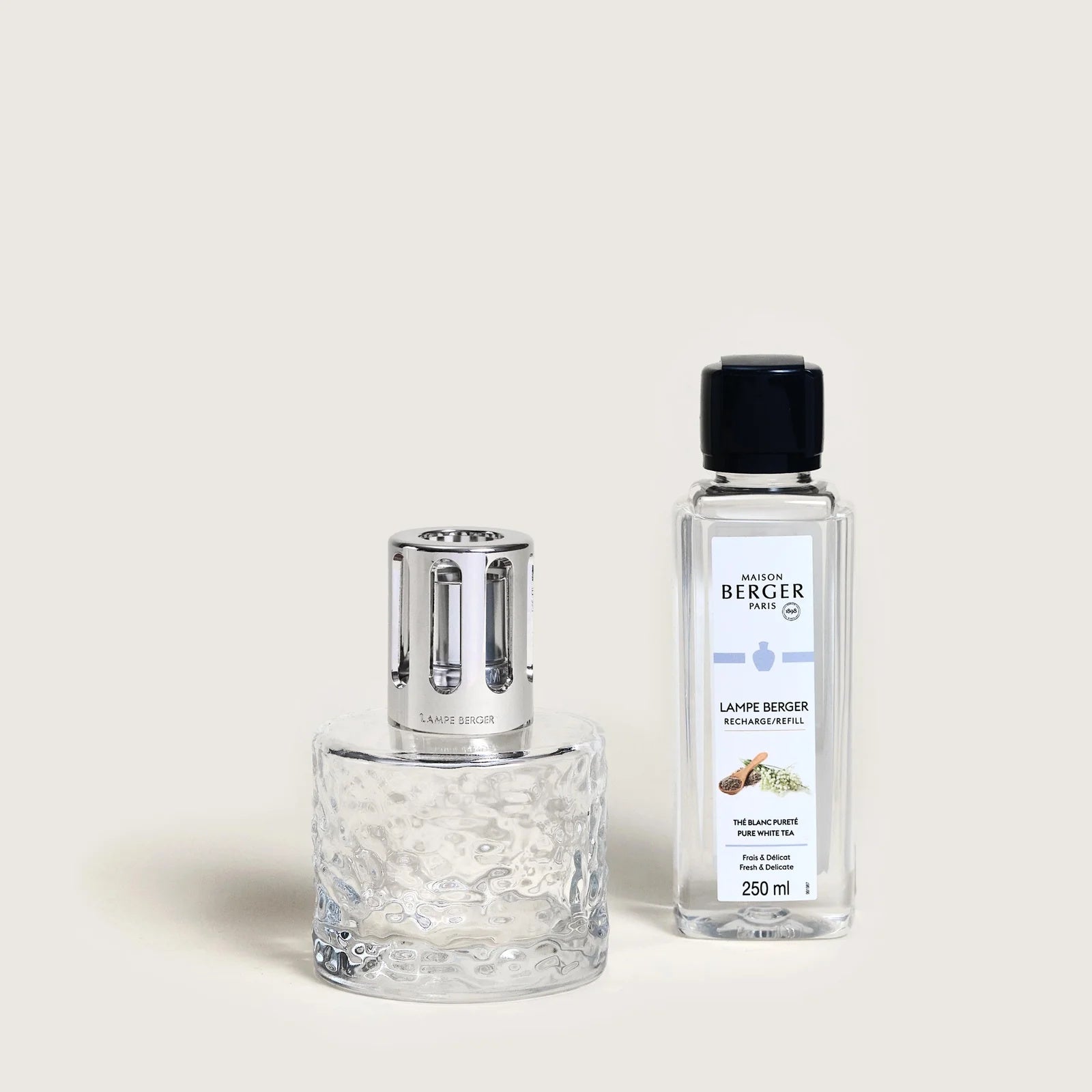 Transparent (Clear) Mirage Lamp Berger Gift Pack with Pure White Tea