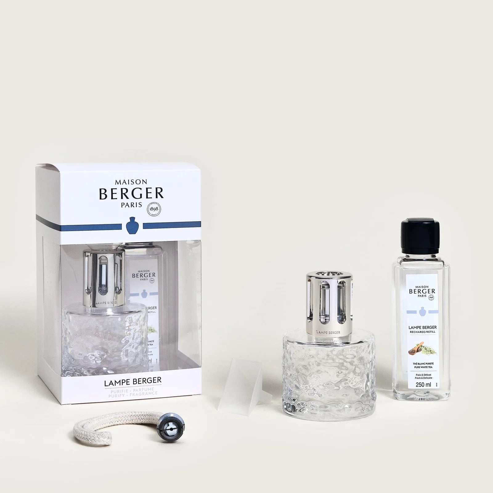 Transparent (Clear) Mirage Lamp Berger Gift Pack with Pure White Tea