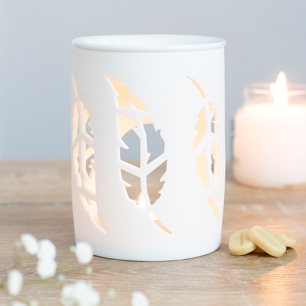 White Feather Cut Out Melt Warmer and Oil Burner
