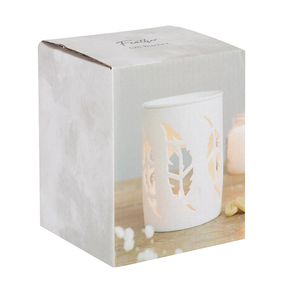 White Feather Cut Out Melt Warmer and Oil Burner
