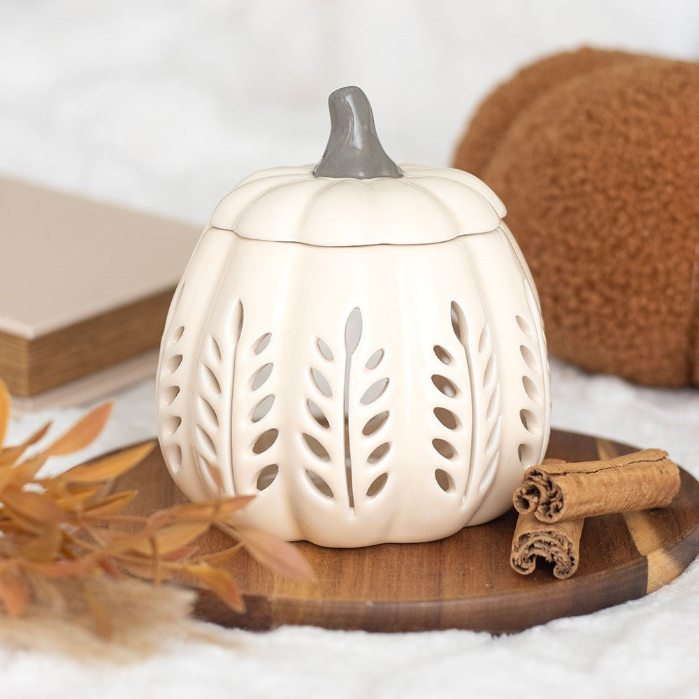 Cream Leaf Cut Out Pumpkin Melt Warmer and Oil Burner
