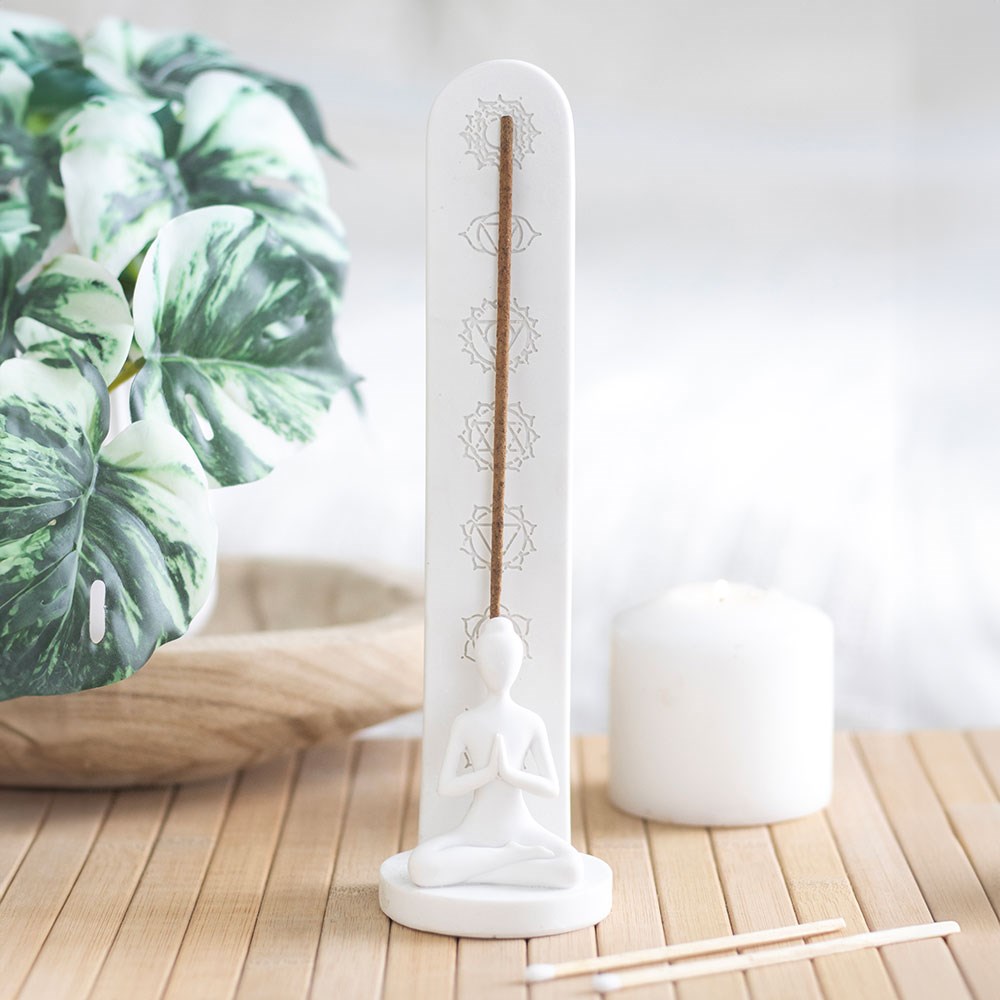 7 Chakra & Yoga Pose White Incense Stick Holder