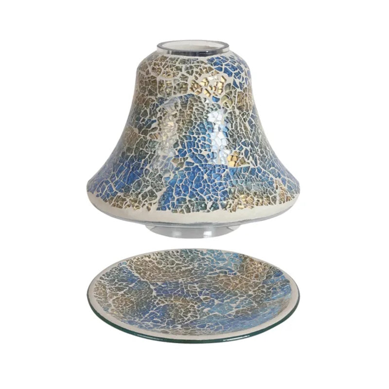 Crackle Glass Shade & Tray - Blue/Gold - SUMMER SALE