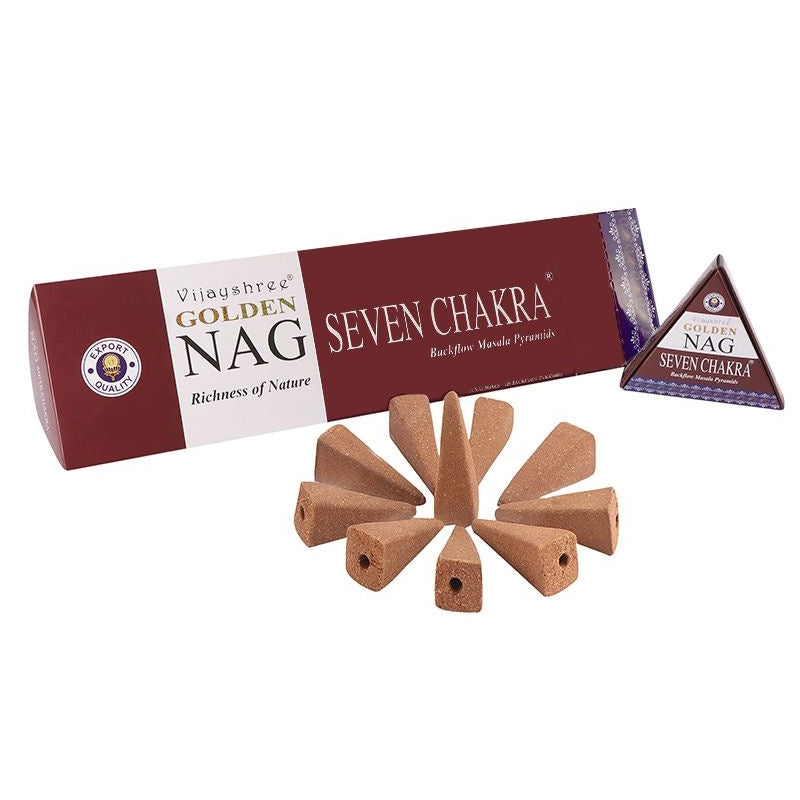 Golden Nag Backflow Incense Cones - Seven Chakra